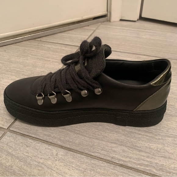 Brunello Cucinelli black leather platform sneakers with Monili detail size 7.5 - Picture 4 of 8
